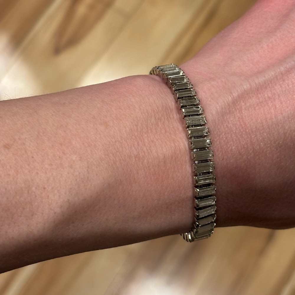 Touchstone Crystal Luxe Silver Night Stretch Bracelet Baguette Crystal - Picture 8 of 10